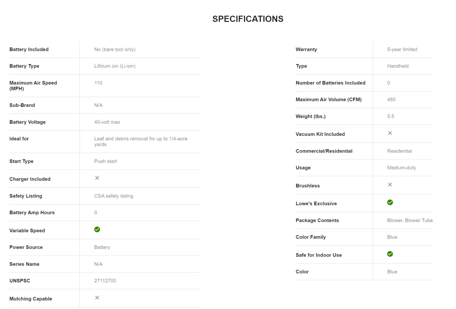 Kobalt KHB 4840-06 40-volt Max 480-CFM 110-MPH Handheld Cordless Electric Leaf Blower (Tool Only) 14 Kobalt KHB 4840-06 40-volt Max 480-CFM 110-MPH Handheld Cordless Electric Leaf Blower (Tool Only) - Image 12