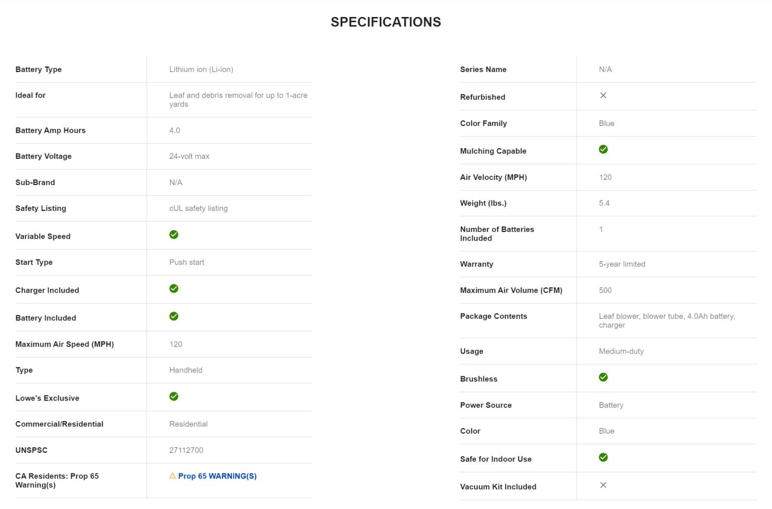 Kobalt KHB 4224A-03 24-volt Max 500-CFM 120-MPH Brushless Handheld Cordless Electric Leaf Blower 4 Ah (Battery & Charger Included) 16 Kobalt KHB 4224A-03 24-volt Max 500-CFM 120-MPH Brushless Handheld Cordless Electric Leaf Blower 4 Ah (Battery & Charger Included) - Image 14